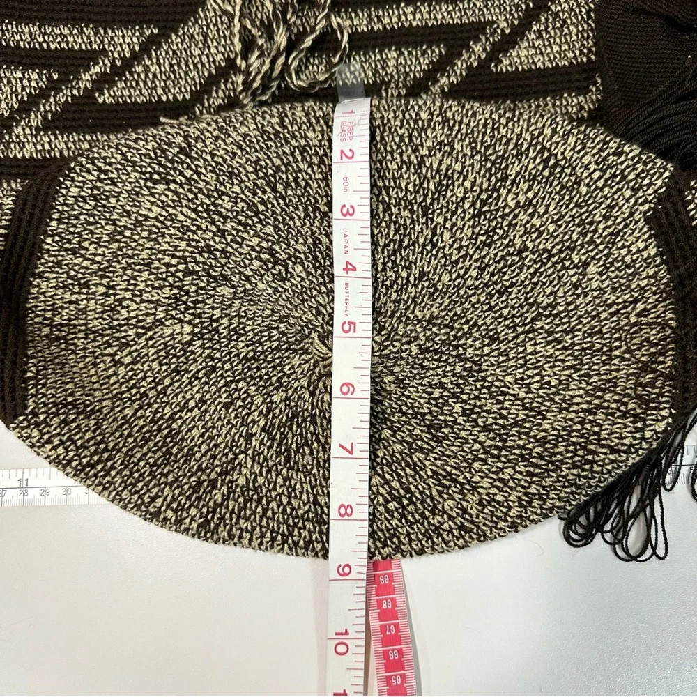 HIPPIE Bucket Bag 16X12x9 Brown Geometric 20”AdjStrap Woven Drawstring Y2K